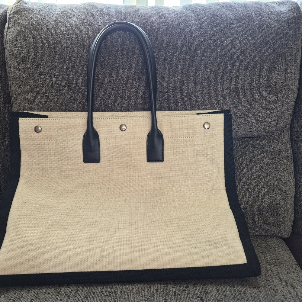 Saint Laurent Beige Canvas Rive Gauche Tote with Black Trim - Picture 4 of 4